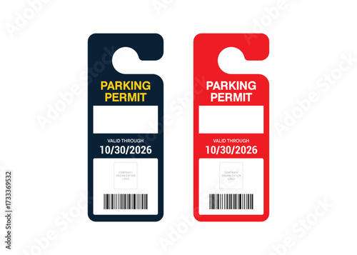 Parking Permit Car Mirror Hanger Template, customizable vehicle pass for reserved parking, events, offices, hotels, apartments, and businesses. Printable, editable, professional design.