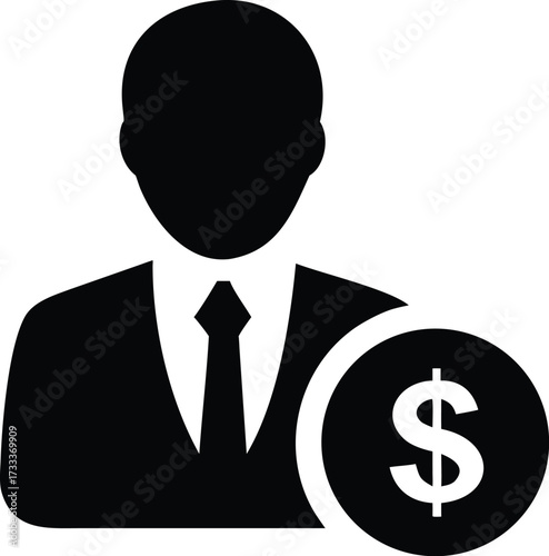Silhouette of a businessman with a dollar sign coin icon