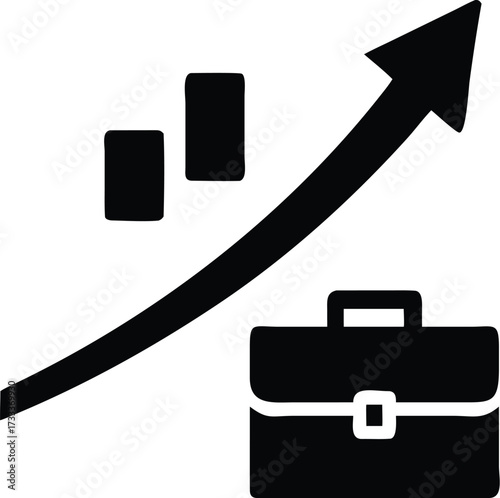 Business growth and success icon with briefcase and upward arrow