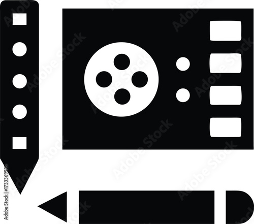 Graphic design tools icon pencil, sharpener, and drawing tablet