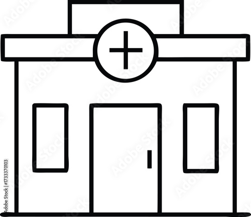 Simple line art icon of a hospital building