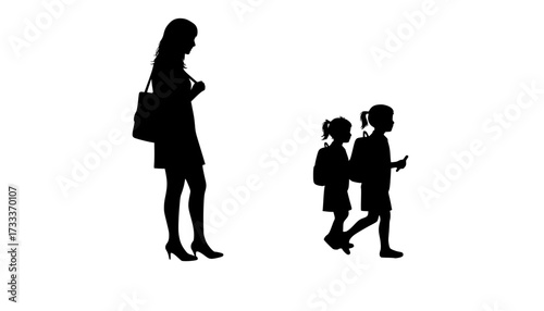 Set of teacher and student silhouette interactions, educational concept vector with children and adults in various learning scenes	