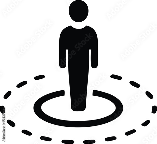Person icon standing in a circle with dashed outline