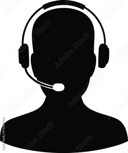Silhouette of a person wearing a headset