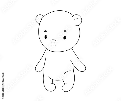 Cute woodland animal bear, hand drawn outline illustration for coloring page