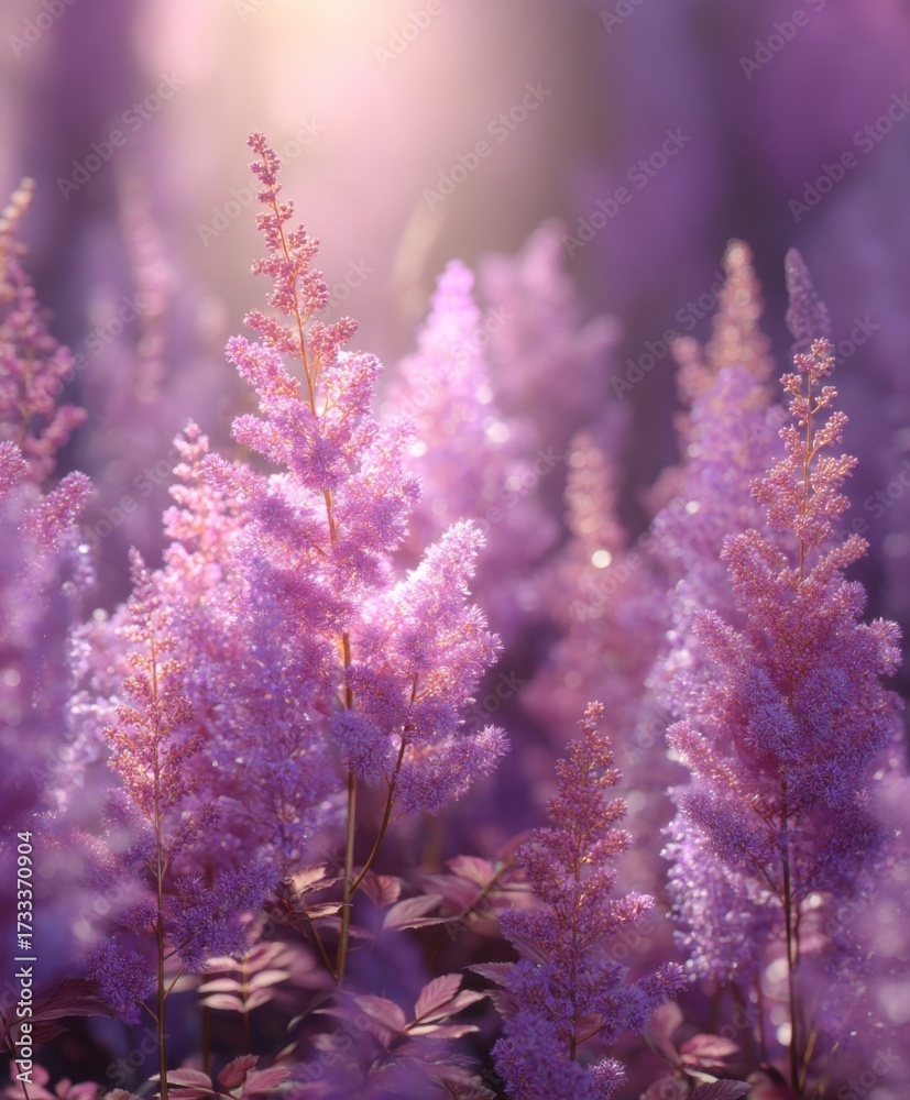 Fototapeta premium Ethereal Blooming Purple Flowers with Soft Light in Enchanting Nature Setting