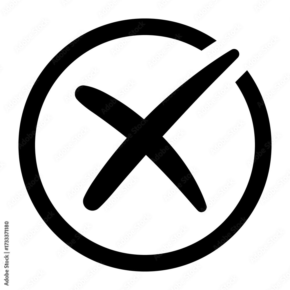 Obraz premium Black cross inside bold outlined circle, cancel or reject error symbol for alerts, fail or warning notification, PNG with transparent background