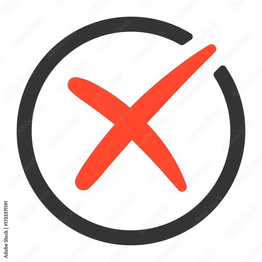 Obraz premium Red cross inside outlined circle, cancel or reject error symbol in minimal style for alerts, UI communication, PNG with transparent background