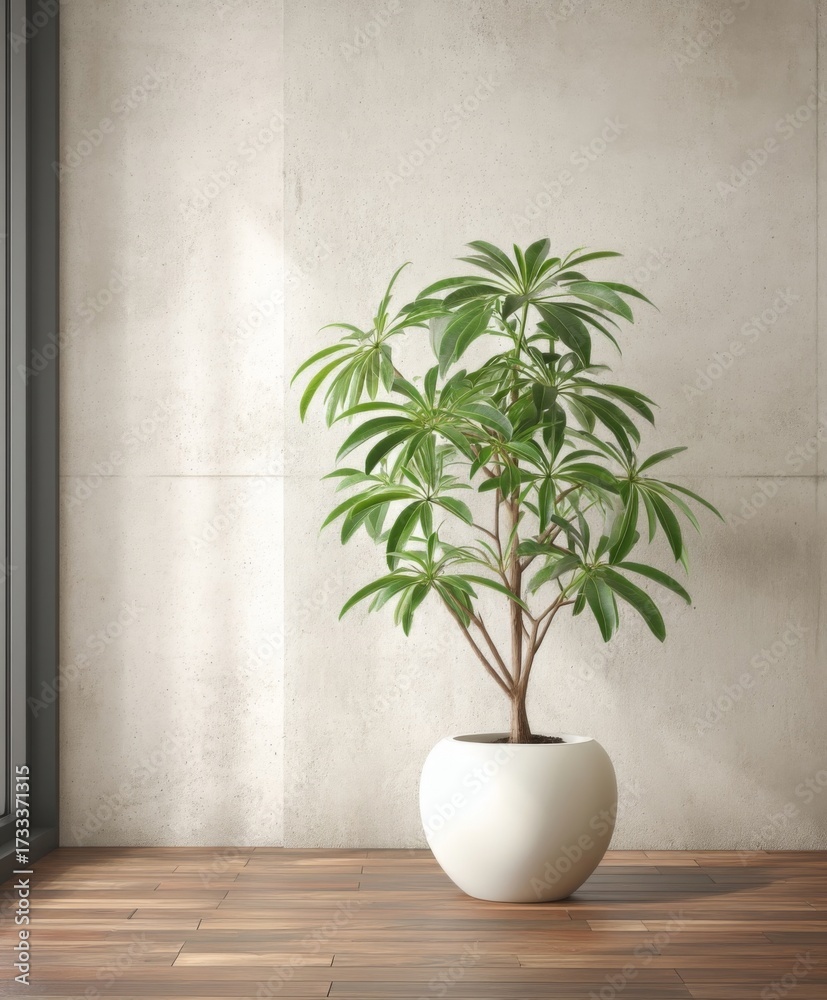 Fototapeta premium Indoor Plant in Modern Pot Beside Window with Natural Light and Minimalist Design Aesthetic for Home Decor Inspiration