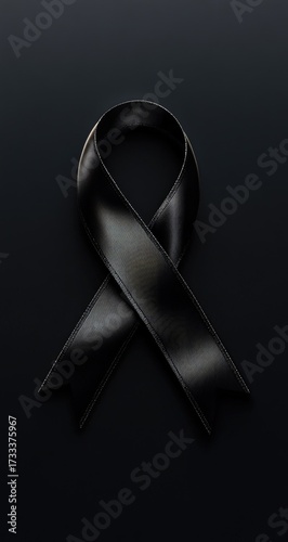 Black ribbon loop on dark backdrop, mourning symbol