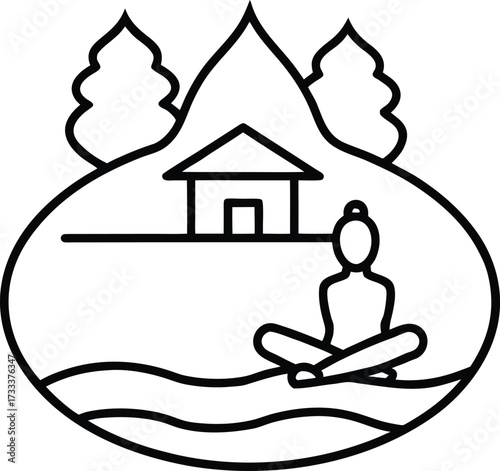 eco yoga retreat by the river illustration on transparent background