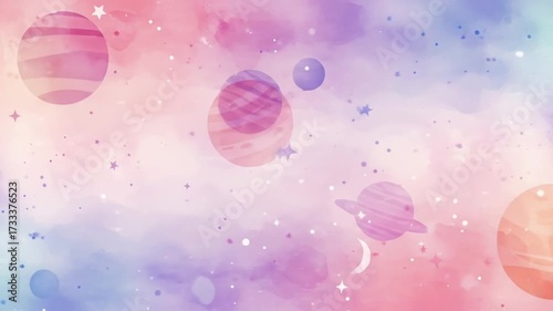 Beautiful Watercolor Planets and Stars in the Universe.