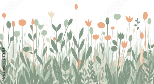 A gentle breeze rustles through a meadow of wildflowers in soft pastel hues.