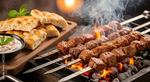 Wallpaper Mural Grilled meat skewers with bread and sauce, delicious food. Torontodigital.ca
