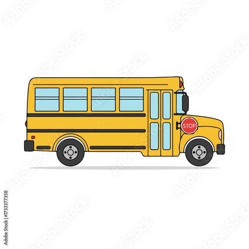 Flat vector icon of yellow school bus for back to school illustration