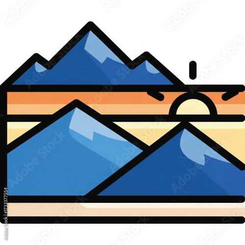 Mountain Sunset Illustration with Blue Peaks and Orange Sky
