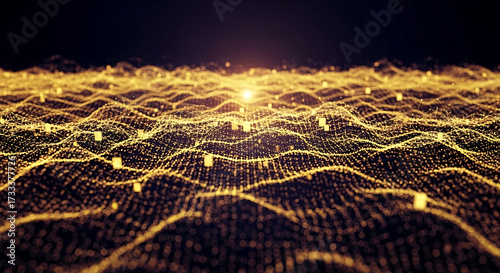 Golden cryptocurrency blockchain waves background