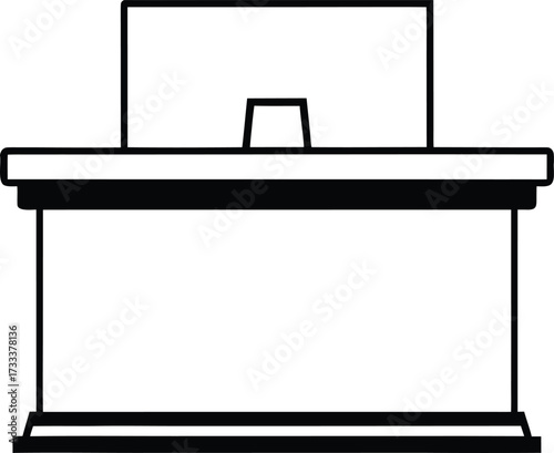 Simple Black and White Line Art Illustration of a Computer Monitor and Desk
