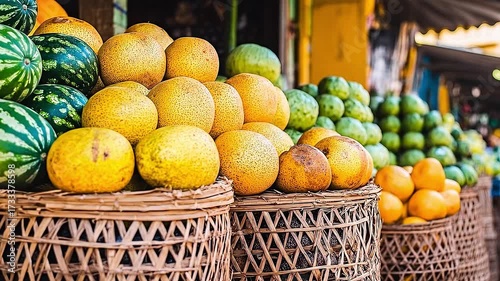 Rustic Woven Baskets Piled High with Fresh Yellow Lemons and Green Limes Abundant Organic Citrus Fruit Display for Sale