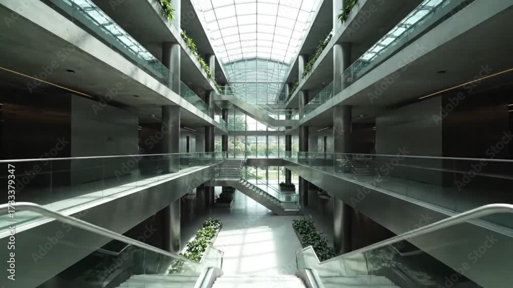custom made wallpaper toronto digitalModern architectural atrium with sleek escalators and natural light illuminating the spacious interior.