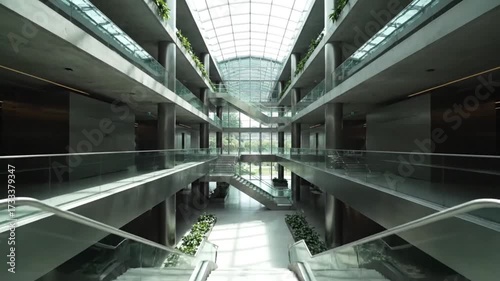 Wallpaper Mural Modern architectural atrium with sleek escalators and natural light illuminating the spacious interior. Torontodigital.ca