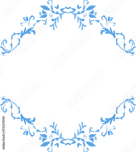 Elegant blue floral frame with delicate leaf patterns, perfect for invitations, cards, or decor.
