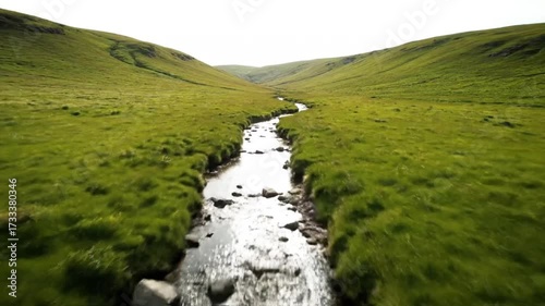 Wallpaper Mural Serene stream winds through lush green rolling hills under a bright sky. Torontodigital.ca