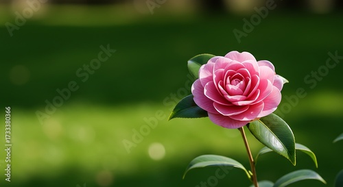 Pink flower blossom against green background for floral design