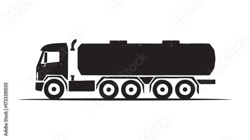 Bold black tanker truck silhouette with geometric polygon design, symbolizing industry, transport, and powerful logistics for commercial use.
