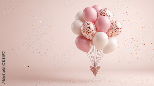 Birthday balloons on a pink background