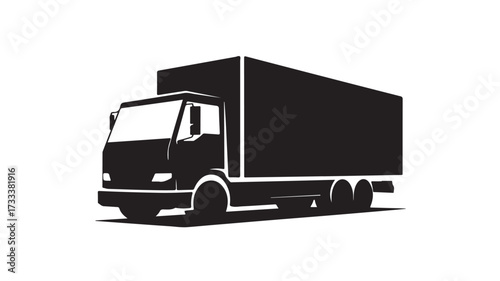Bold black silhouette of a modern delivery truck symbolizing logistics and transportation solutions, perfect for shipping and supply chain visuals.