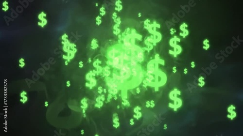 Wallpaper Mural Glowing green dollar signs erupt from a central burst of light, symbolizing financial growth and abundance. Torontodigital.ca