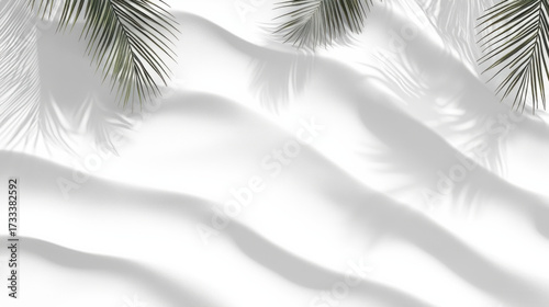 Palm tree branches shadows on the sand, vacation at sea, view from above
