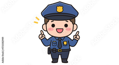 Adorable Cartoon Police Officer Character with Friendly Expression.