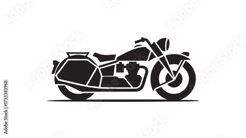 Classic black motorcycle silhouette ready for adventure on open roads, evoking freedom and timeless style for modern design projects.