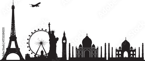 World landmarks silhouettes collection featuring iconic monuments and architectural wonders from around the globe