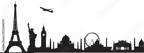 World landmarks silhouettes collection featuring iconic monuments and architectural wonders from around the globe