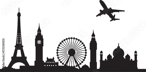 World landmarks silhouettes collection featuring iconic monuments and architectural wonders from around the globe