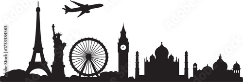 World landmarks silhouettes collection featuring iconic monuments and architectural wonders from around the globe