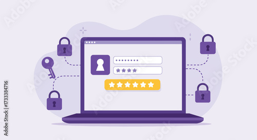 Digital Security and Online Account Protection with Laptop Login Screen.