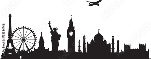 World landmarks silhouettes collection featuring iconic monuments and architectural wonders from around the globe