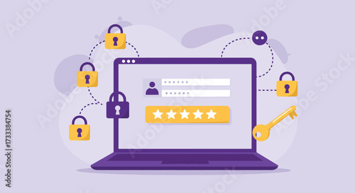 Digital Security and Online Authentication with Laptop and Padlocks.