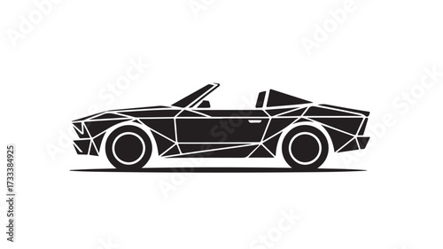 Sleek black convertible sports car silhouette rendered in striking geometric low poly style, perfect for modern automotive branding and dynamic design projects.