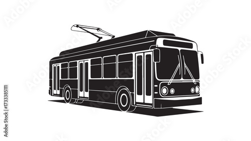 Modern urban tram silhouette traveling on tracks, representing public transportation, city life, and sustainable travel for business and tourism