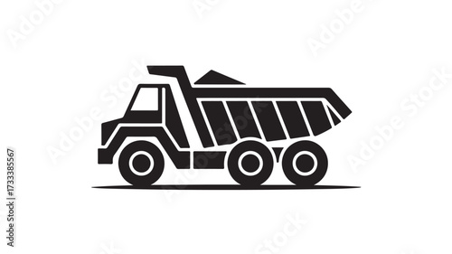 Dynamic black and white dump truck illustration, perfect for construction, transportation, and industrial projects, conveying strength and reliability