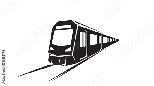 Sleek modern train speeding along tracks representing travel, transportation, and urban mobility with a minimalist design for commercial projects