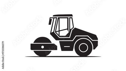 Bold black construction roller icon perfect for road projects, infrastructure, and building designs, ideal for branding and commercial use