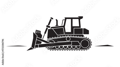 Powerful black bulldozer silhouette ready to tackle heavy construction and earthmoving projects, symbolizing strength and industrial progress in a clean, modern design