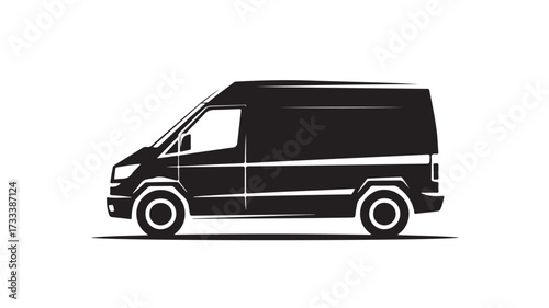 Sleek black commercial cargo van silhouette ready for delivery logistics and business transport solutions representing modern urban freight movement and service efficiency