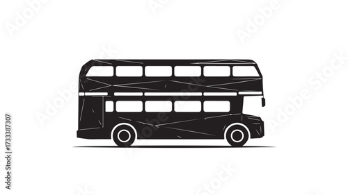 Dynamic black geometric double decker bus silhouette moving forward with crisp lines creating modern urban transport concept art